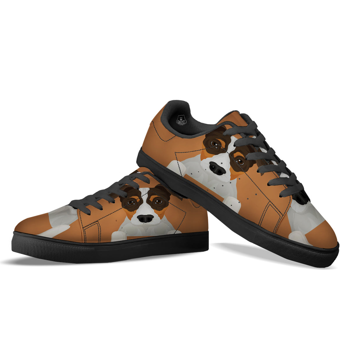 Jack Russell Terrier Cartoon Print Black Low Top Sneakers-grizzshop