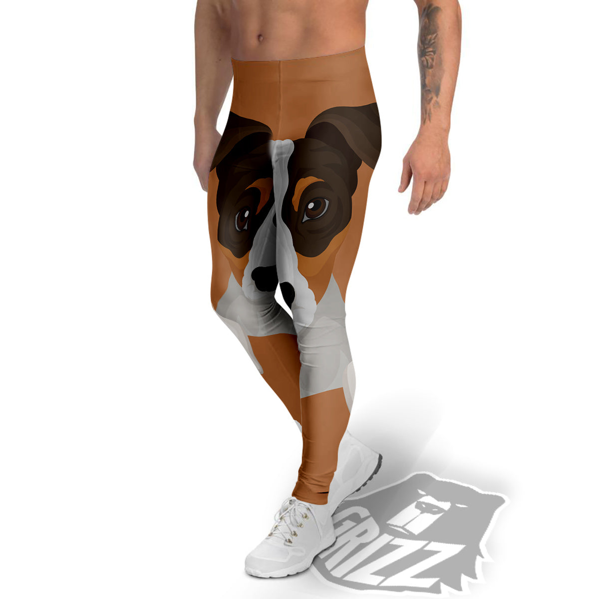 Jack Russell Terrier Cartoon Print Men's Leggings-grizzshop