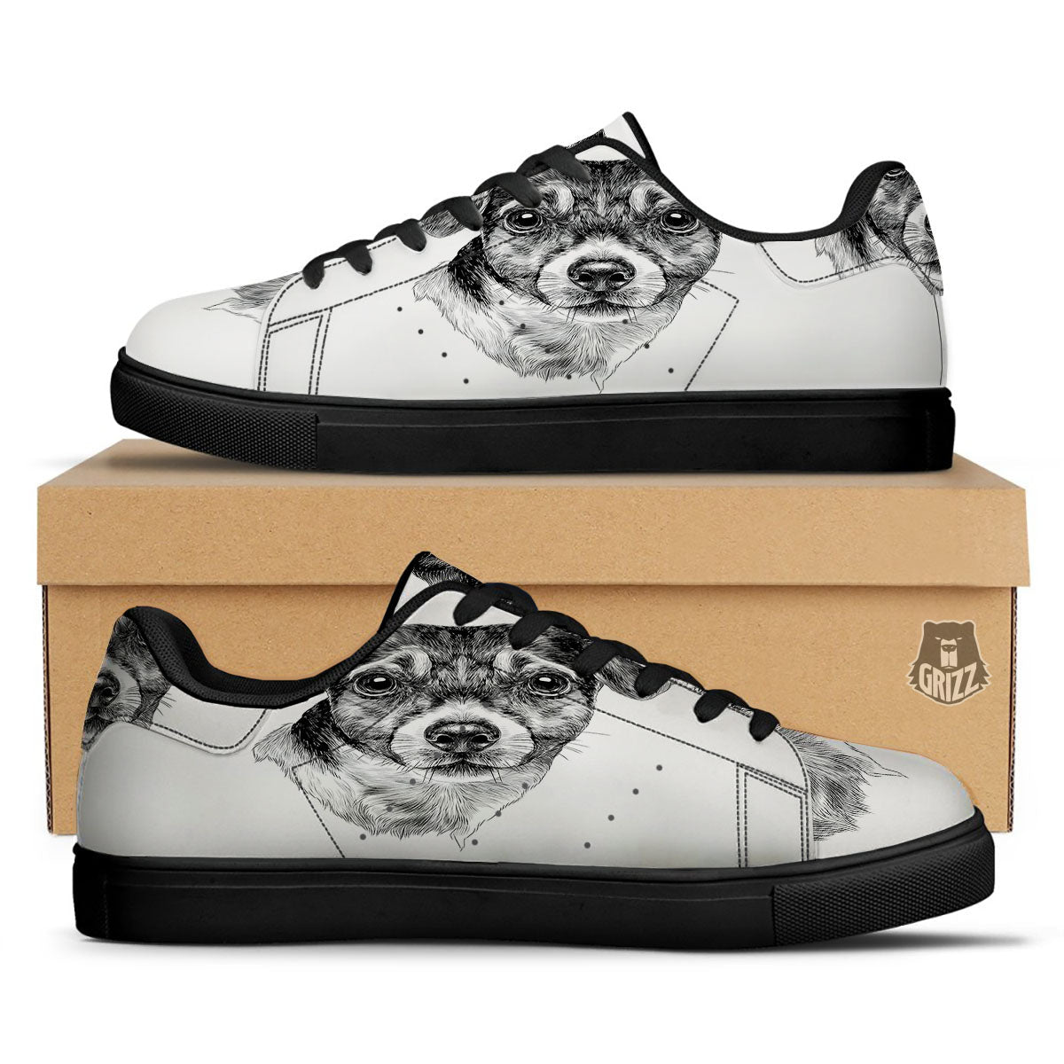 Jack Russell Terrier Drawing Print Black Low Top Sneakers-grizzshop