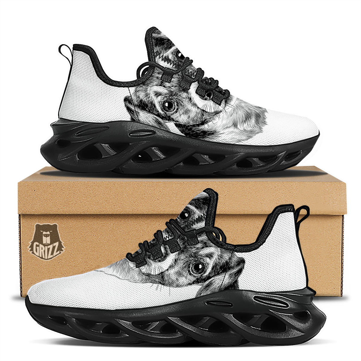 Jack Russell Terrier Drawing Print Black Running Shoes-grizzshop
