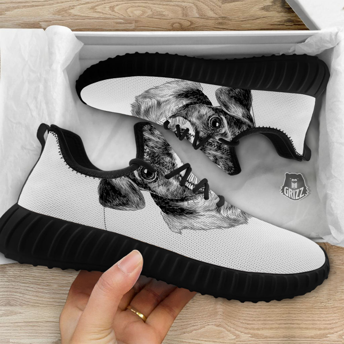 Jack Russell Terrier Drawing Print Black Walking Shoes-grizzshop