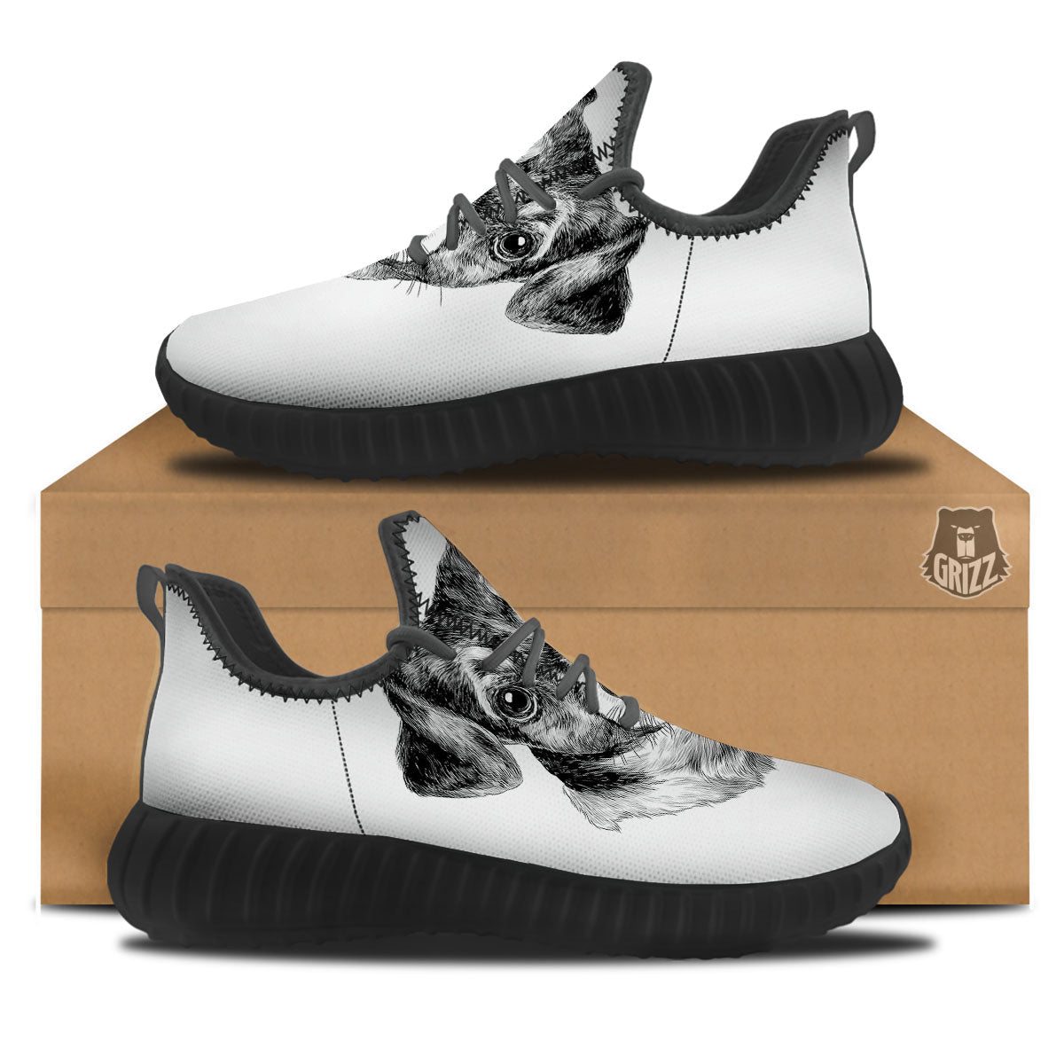 Jack Russell Terrier Drawing Print Black Walking Shoes-grizzshop
