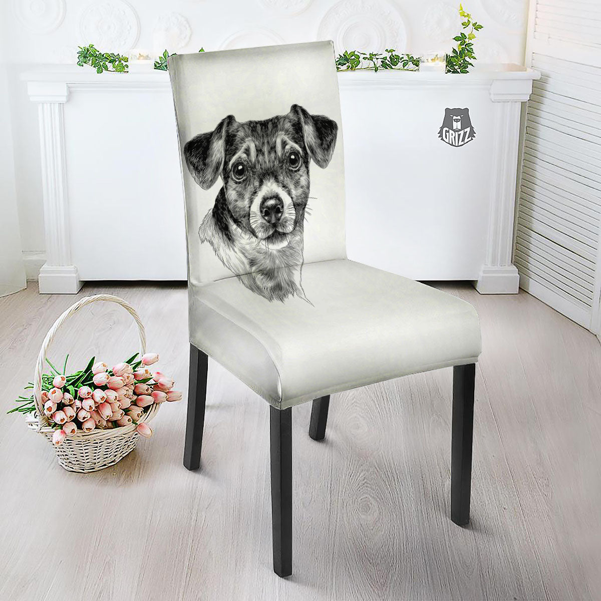 Jack Russell Terrier Drawing Print Dining Chair Slipcover-grizzshop