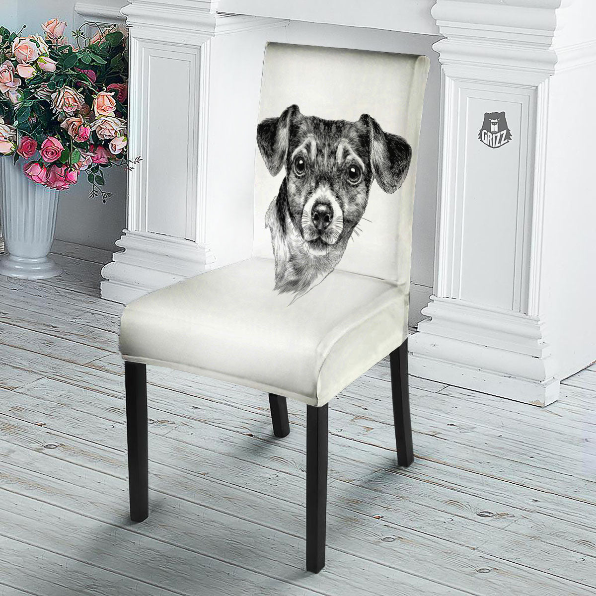 Jack Russell Terrier Drawing Print Dining Chair Slipcover-grizzshop