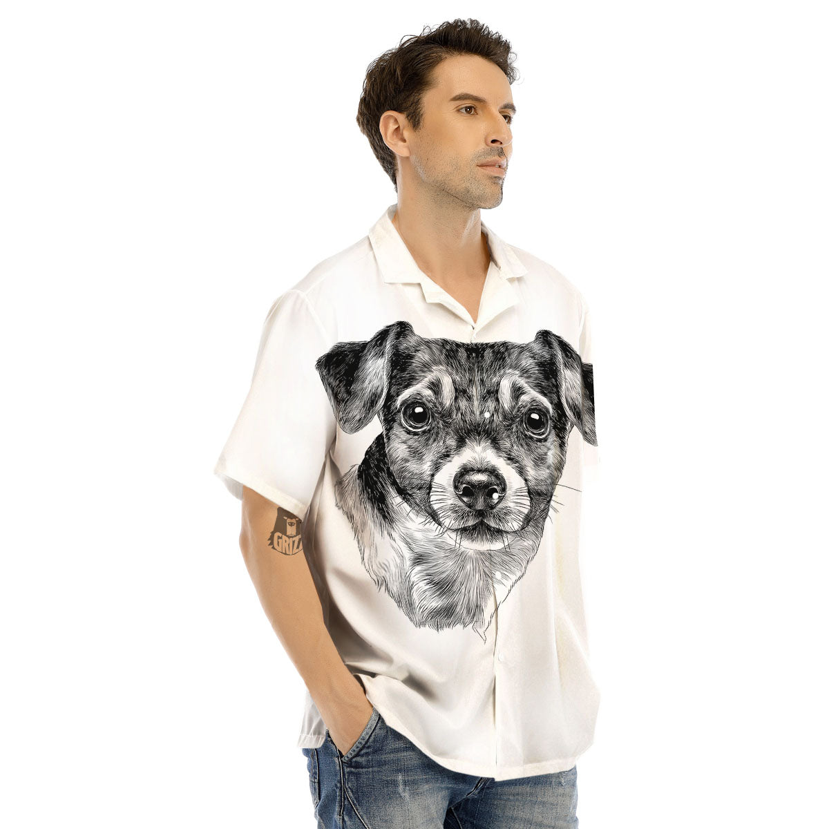 Jack Russell Terrier Drawing Print Men's Hawaiian Shirt-grizzshop