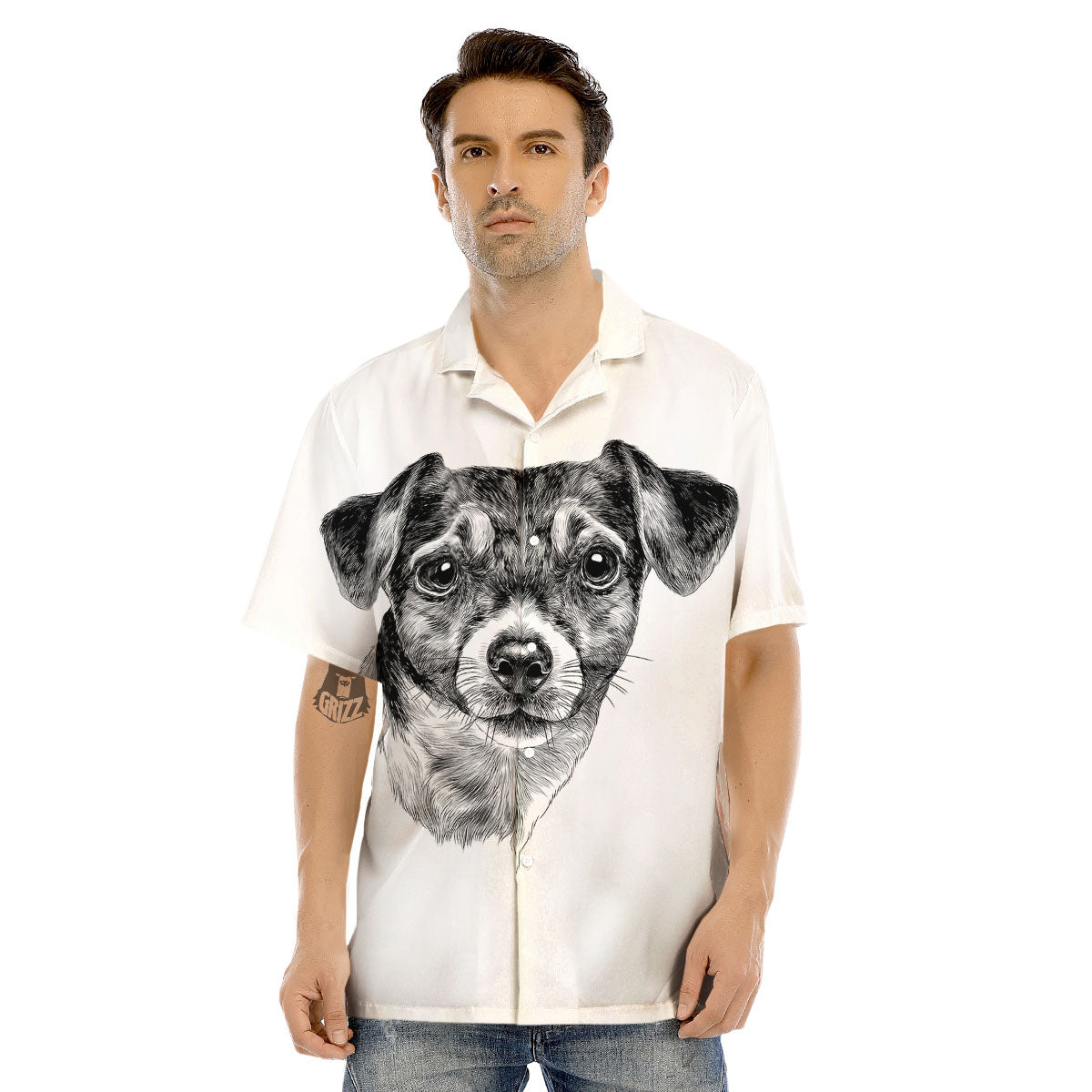Jack Russell Terrier Drawing Print Men's Hawaiian Shirt-grizzshop