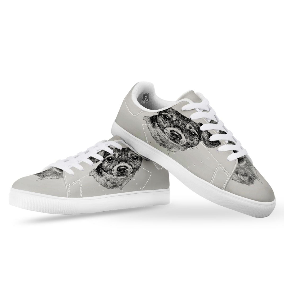 Jack Russell Terrier Drawing Print White Low Top Sneakers-grizzshop