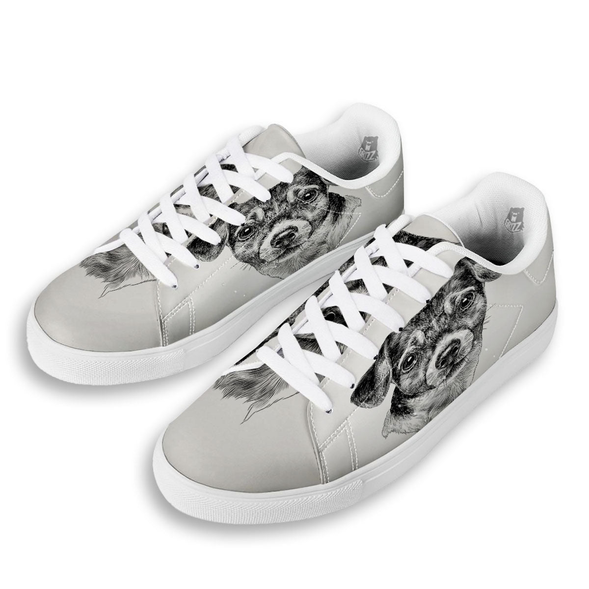 Jack Russell Terrier Drawing Print White Low Top Sneakers-grizzshop