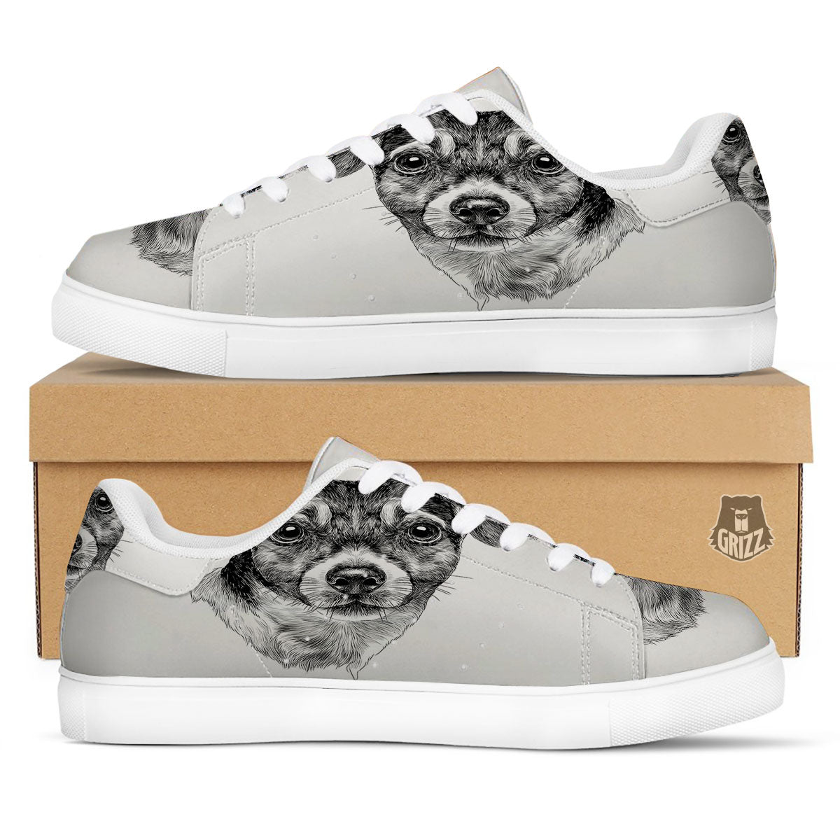 Jack Russell Terrier Drawing Print White Low Top Sneakers-grizzshop