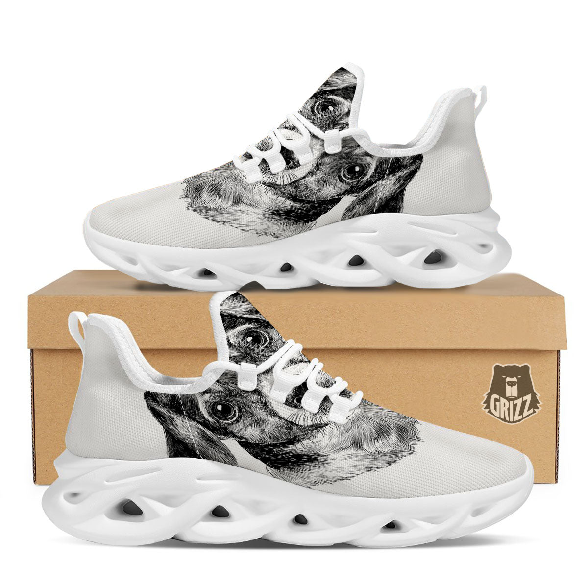 Jack Russell Terrier Drawing Print White Running Shoes-grizzshop