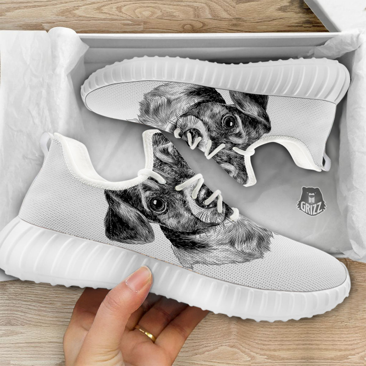 Jack Russell Terrier Drawing Print White Walking Shoes-grizzshop