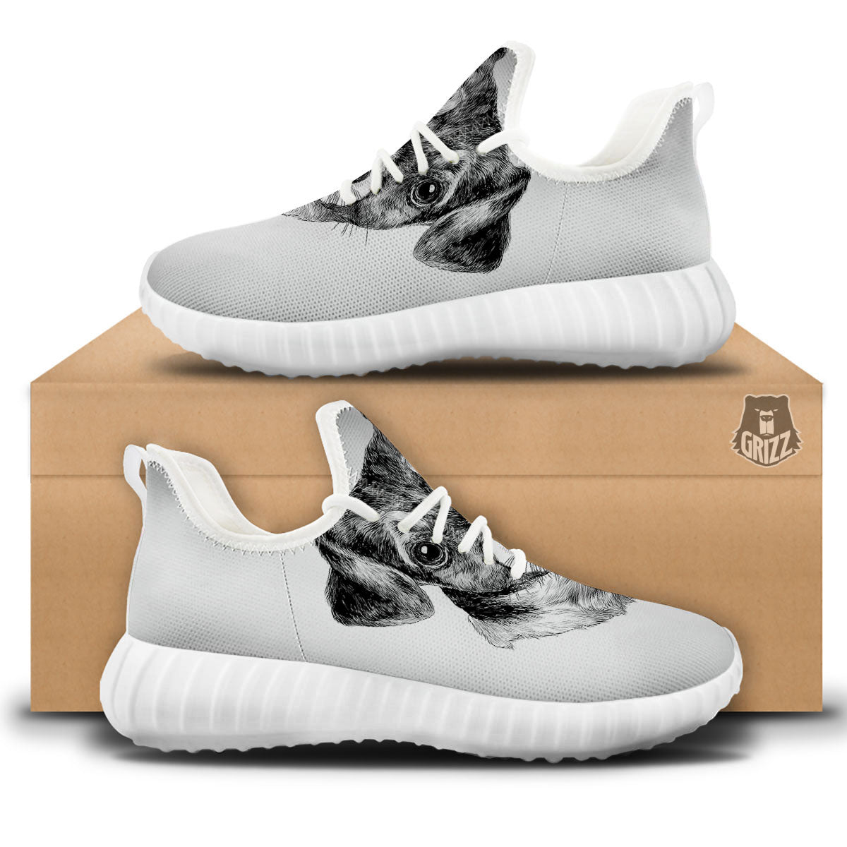 Jack Russell Terrier Drawing Print White Walking Shoes-grizzshop