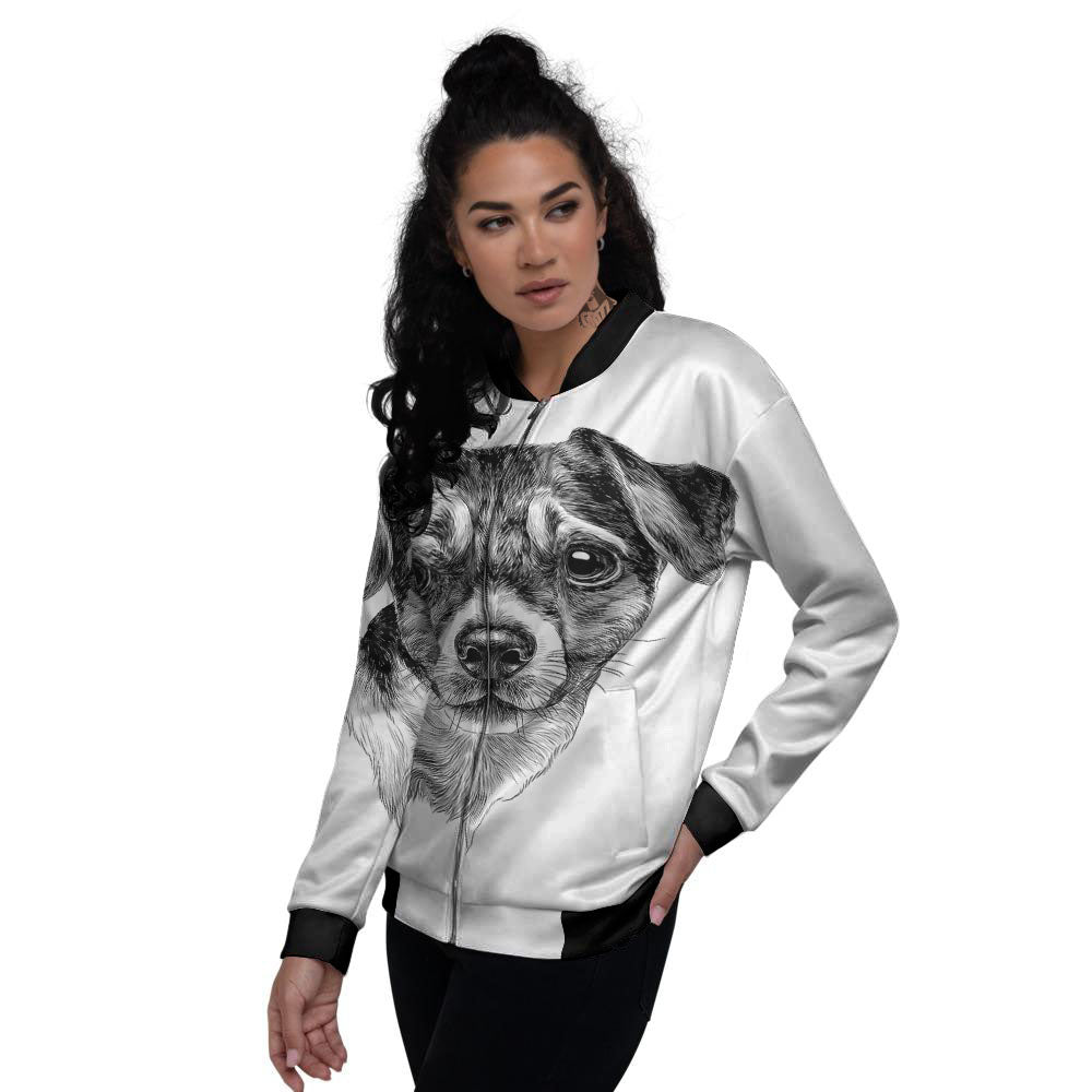 Jack Russell Terrier Drawing Print Women's Bomber Jacket-grizzshop