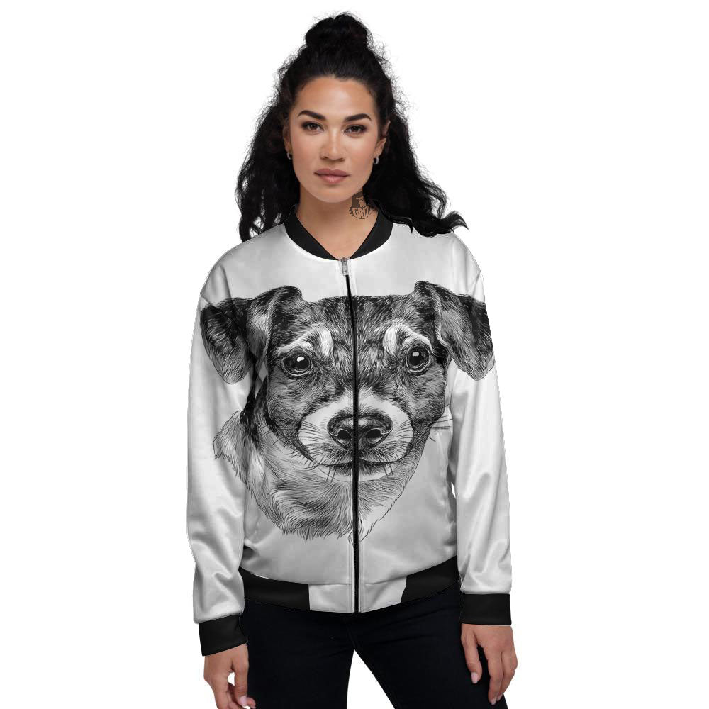 Jack Russell Terrier Drawing Print Women's Bomber Jacket-grizzshop
