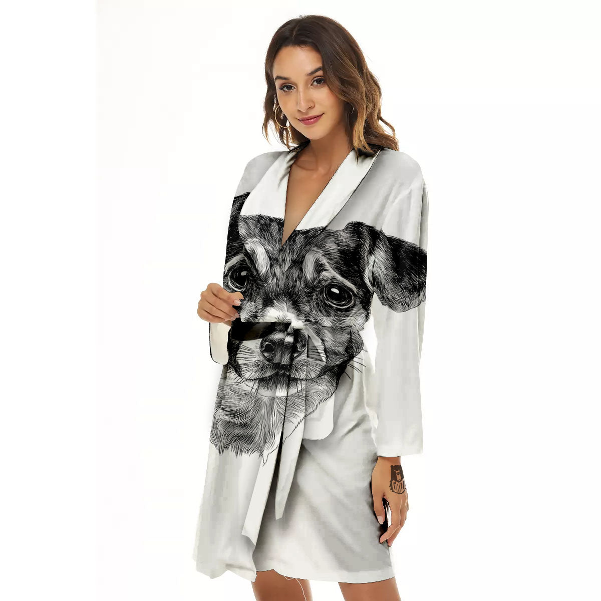 Jack Russell Terrier Drawing Print Women's Robe-grizzshop