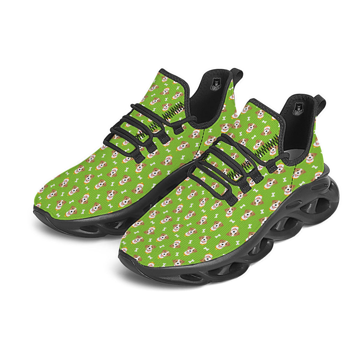 Jack Russell Terrier Happy Print Pattern Black Running Shoes-grizzshop