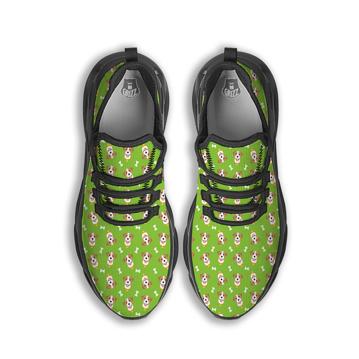 Jack Russell Terrier Happy Print Pattern Black Running Shoes-grizzshop