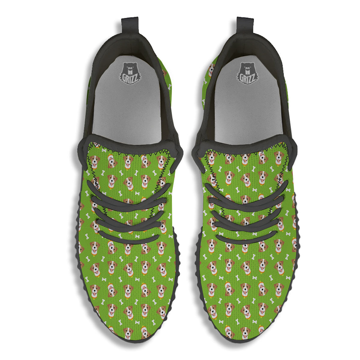 Jack Russell Terrier Happy Print Pattern Black Walking Shoes-grizzshop