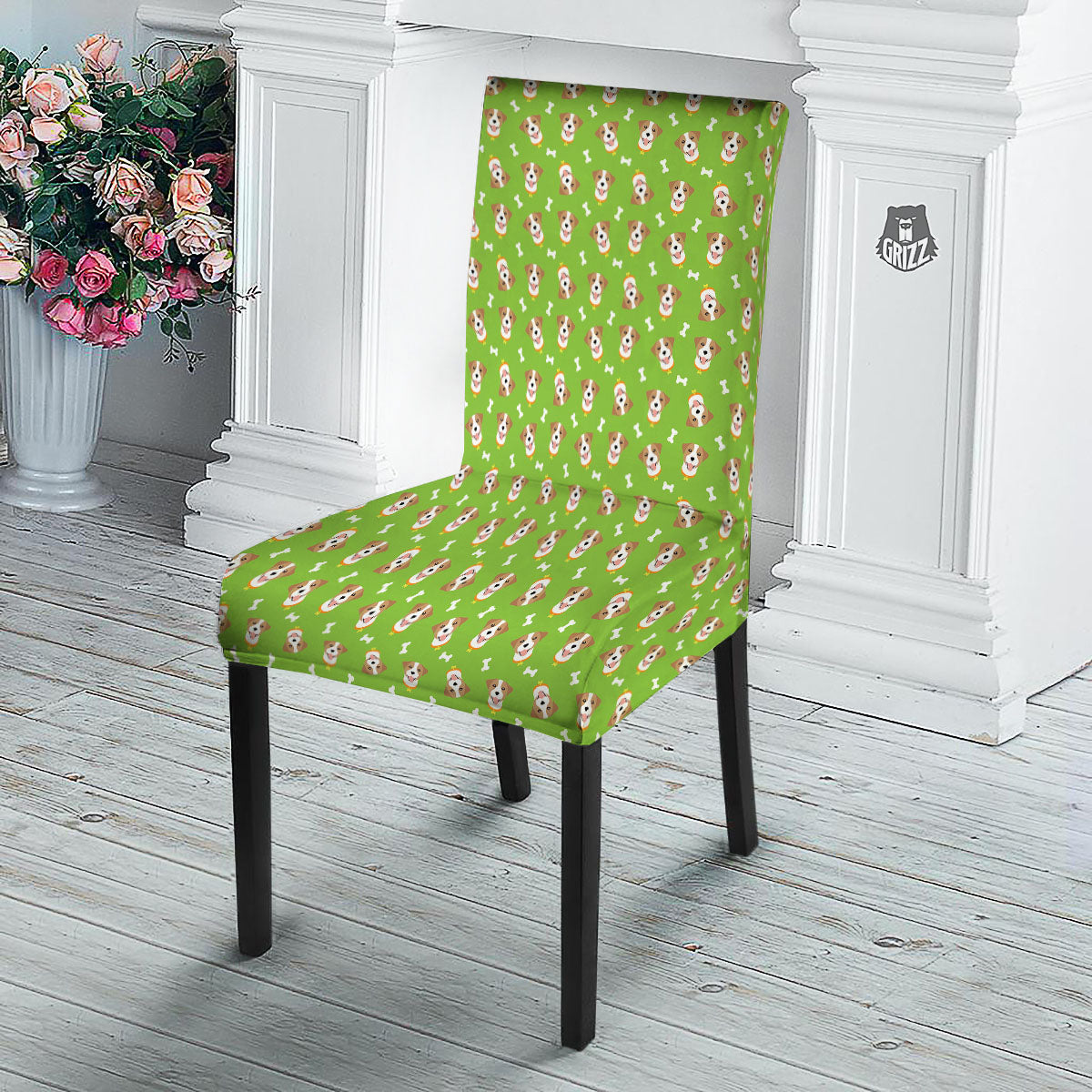 Jack Russell Terrier Happy Print Pattern Dining Chair Slipcover-grizzshop