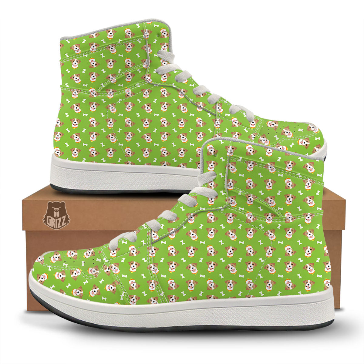 Jack Russell Terrier Happy Print Pattern High Top Sneakers-grizzshop