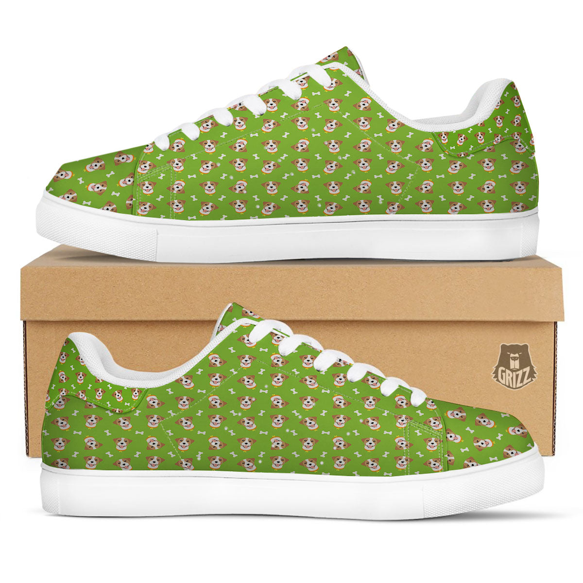 Jack Russell Terrier Happy Print Pattern White Low Top Sneakers-grizzshop