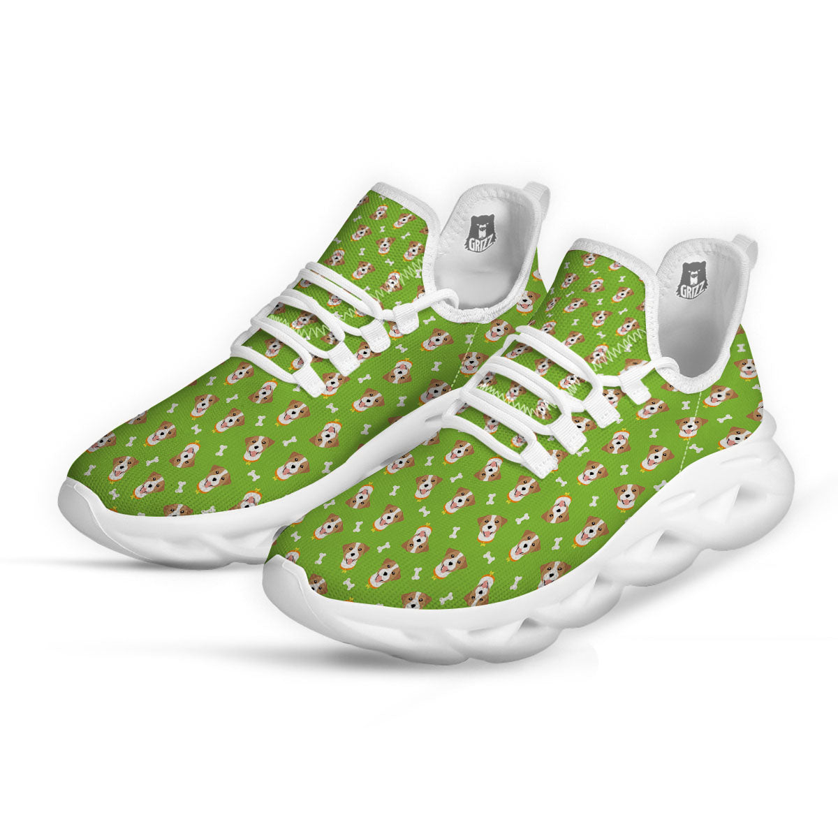 Jack Russell Terrier Happy Print Pattern White Running Shoes-grizzshop