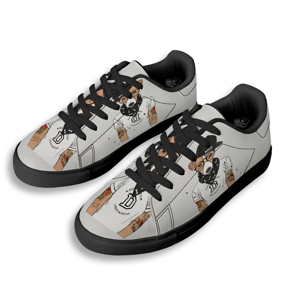 Jack Russell Terrier Hipster Print Black Low Top Sneakers-grizzshop