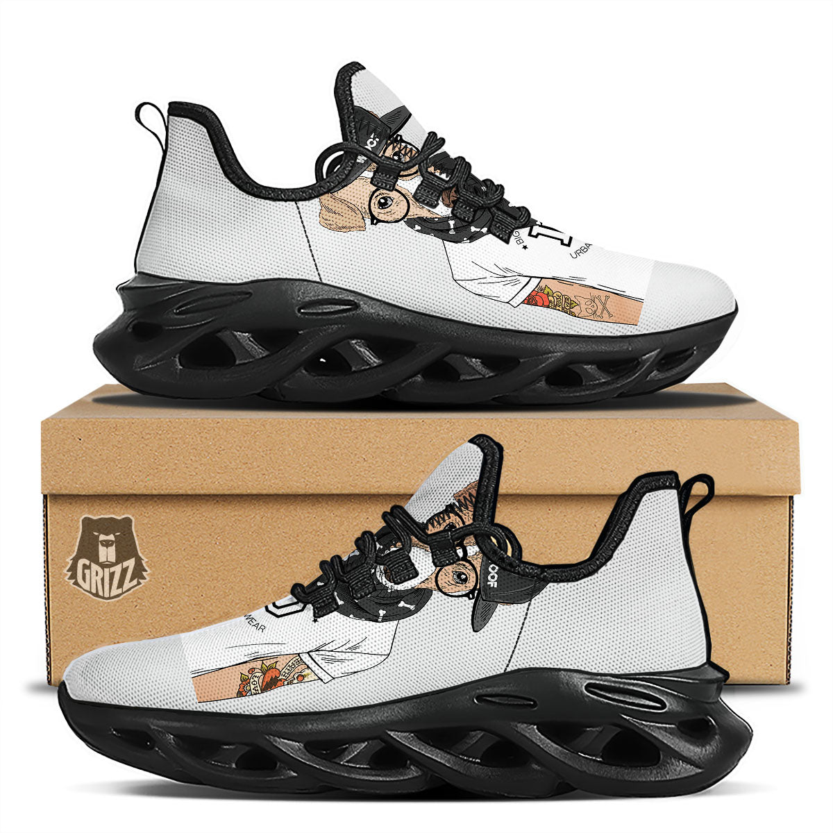 Jack Russell Terrier Hipster Print Black Running Shoes-grizzshop