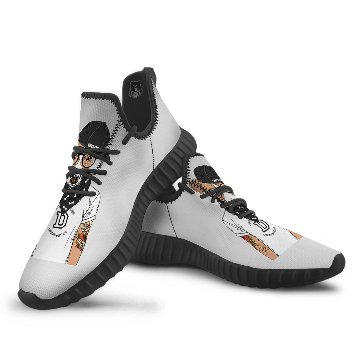 Jack Russell Terrier Hipster Print Black Walking Shoes-grizzshop
