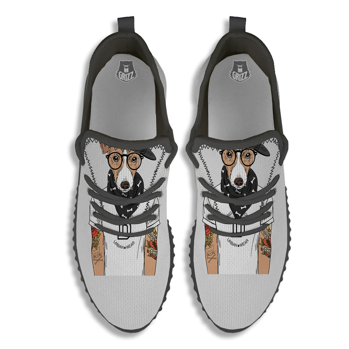 Jack Russell Terrier Hipster Print Black Walking Shoes-grizzshop