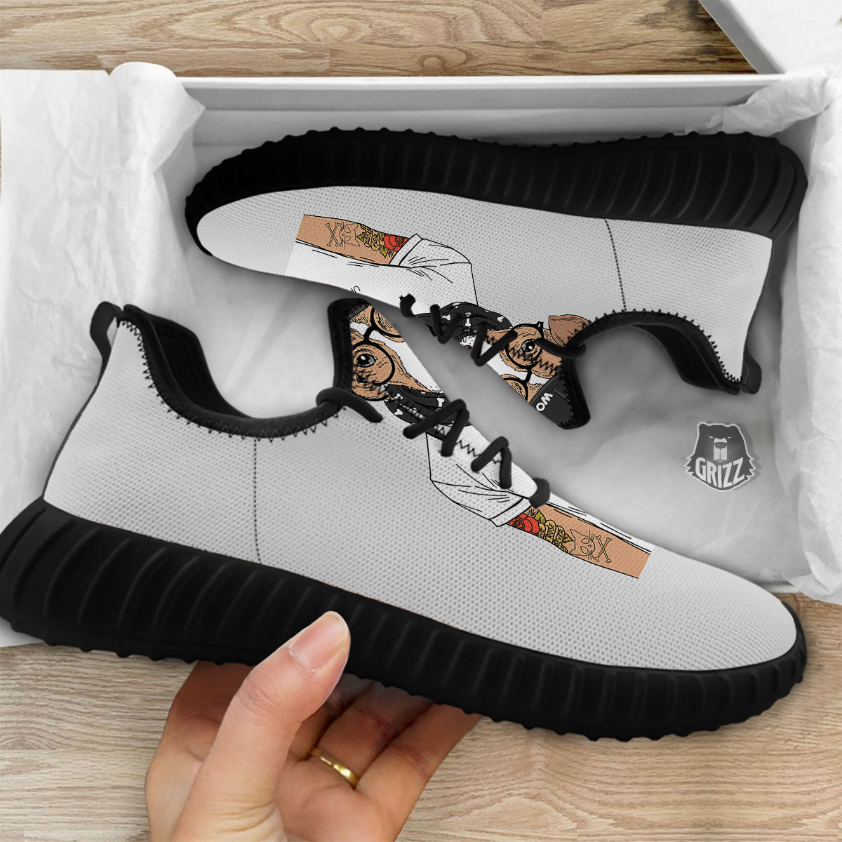 Jack Russell Terrier Hipster Print Black Walking Shoes-grizzshop
