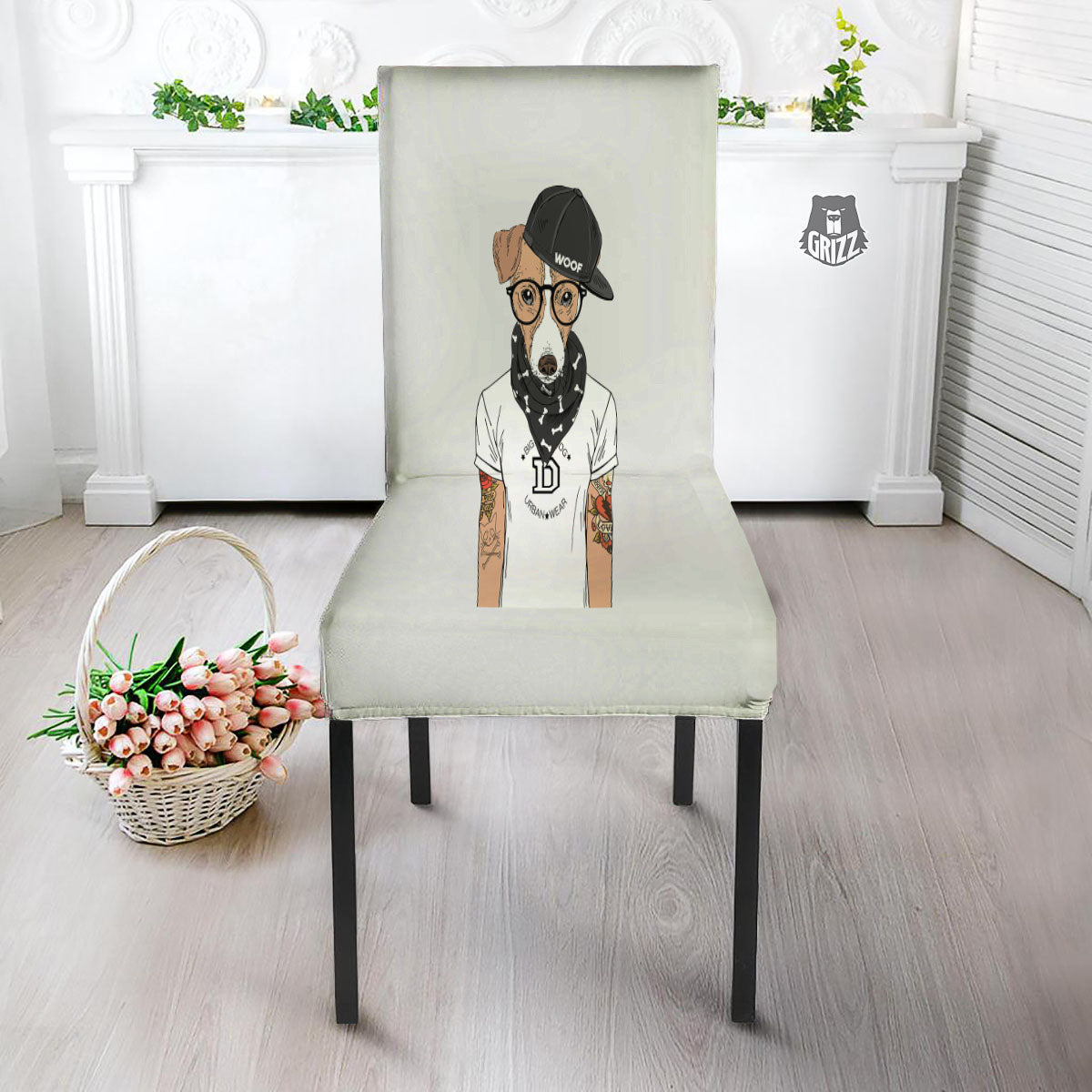 Jack Russell Terrier Hipster Print Dining Chair Slipcover-grizzshop