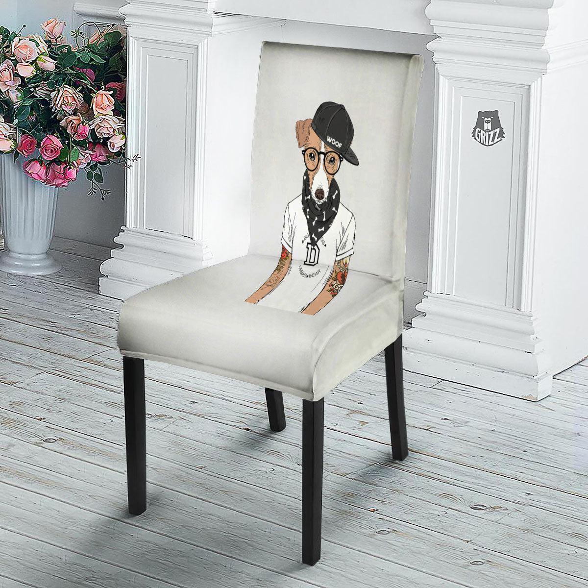 Jack Russell Terrier Hipster Print Dining Chair Slipcover-grizzshop