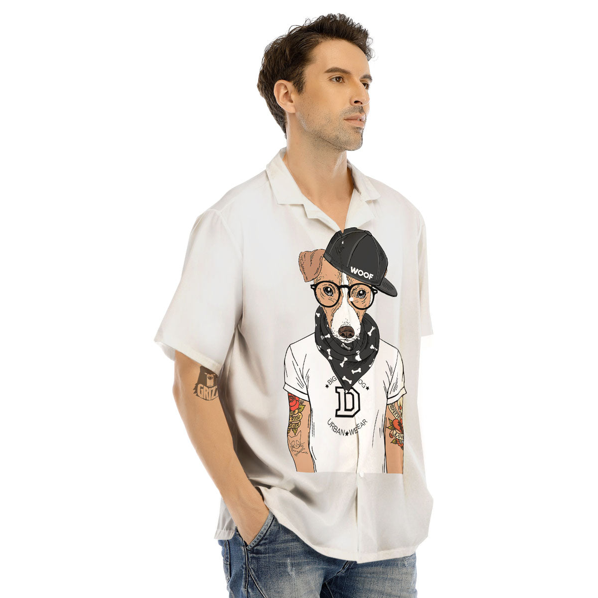 Jack Russell Terrier Hipster Print Men's Hawaiian Shirt-grizzshop