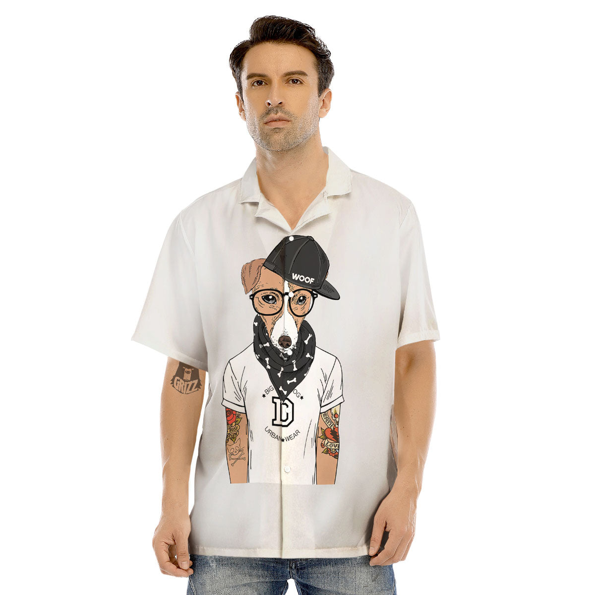 Jack Russell Terrier Hipster Print Men's Hawaiian Shirt-grizzshop
