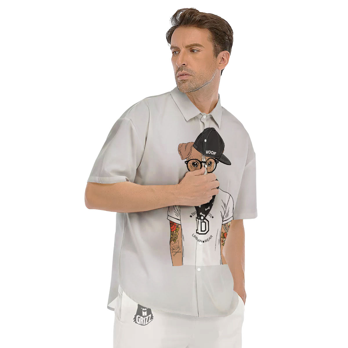 Jack Russell Terrier Hipster Print Men's Short Sleeve Shirts-grizzshop