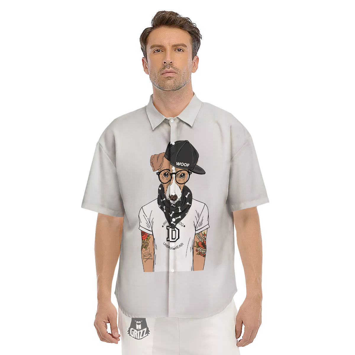 Jack Russell Terrier Hipster Print Men's Short Sleeve Shirts-grizzshop