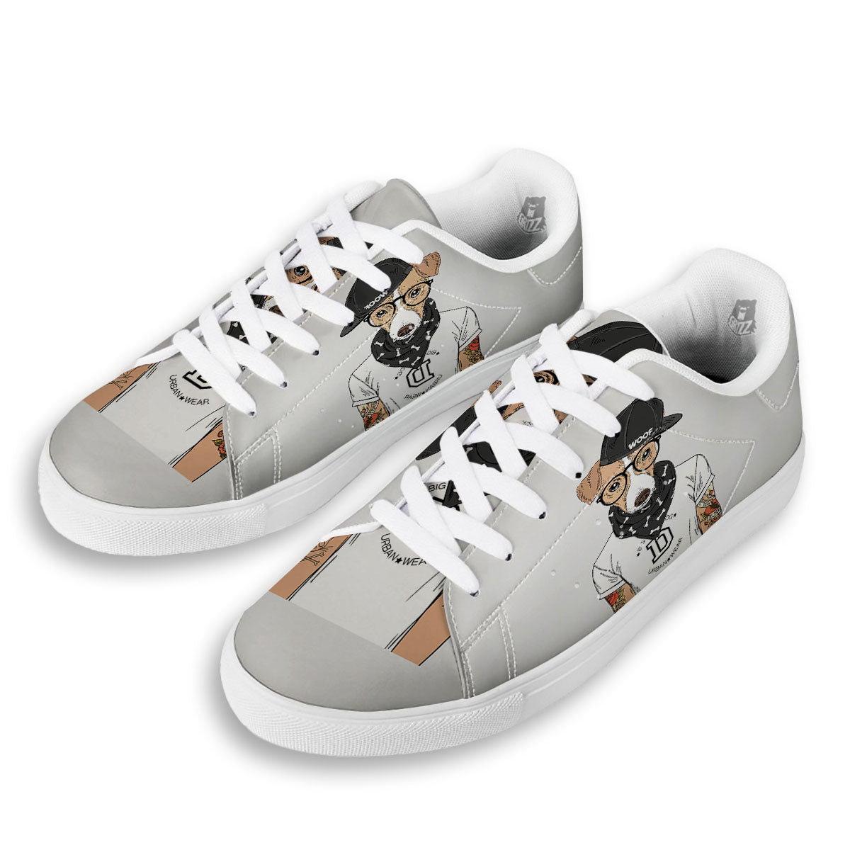 Jack Russell Terrier Hipster Print White Low Top Sneakers-grizzshop