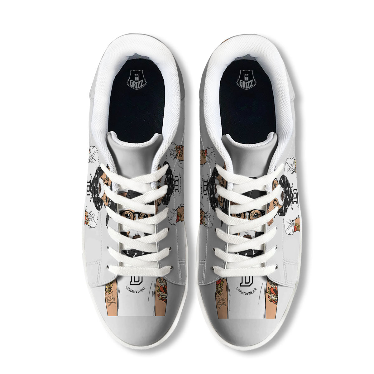 Jack Russell Terrier Hipster Print White Low Top Sneakers-grizzshop