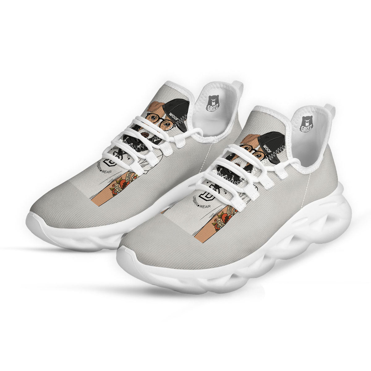 Jack Russell Terrier Hipster Print White Running Shoes-grizzshop