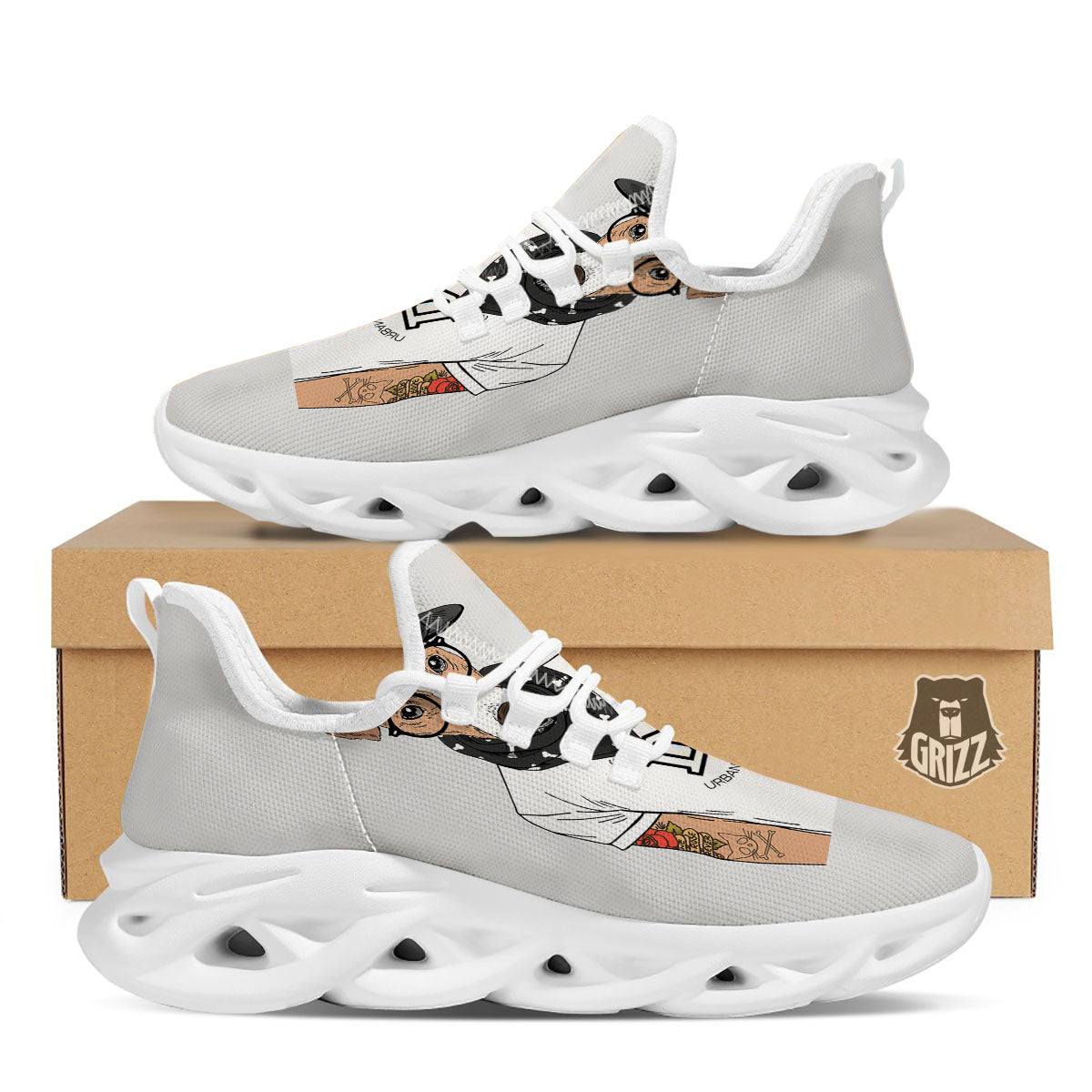 Jack Russell Terrier Hipster Print White Running Shoes-grizzshop