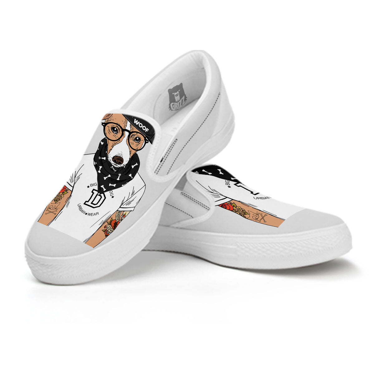 Jack Russell Terrier Hipster Print White Slip On Shoes-grizzshop