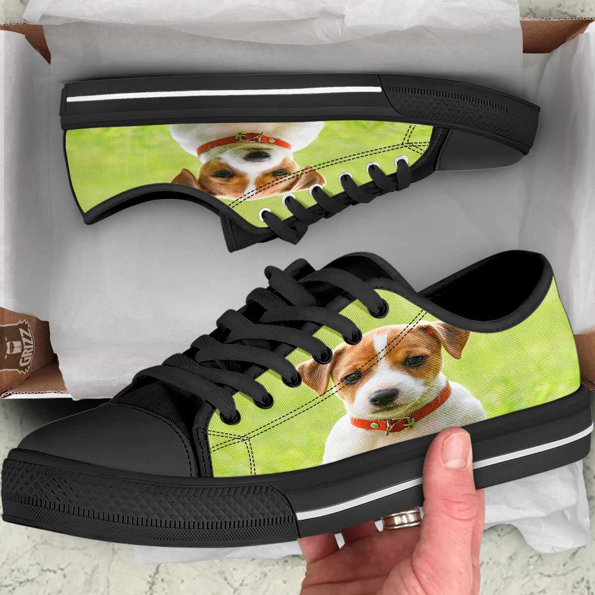 Jack Russell Terrier Little Print Black Low Top Shoes-grizzshop