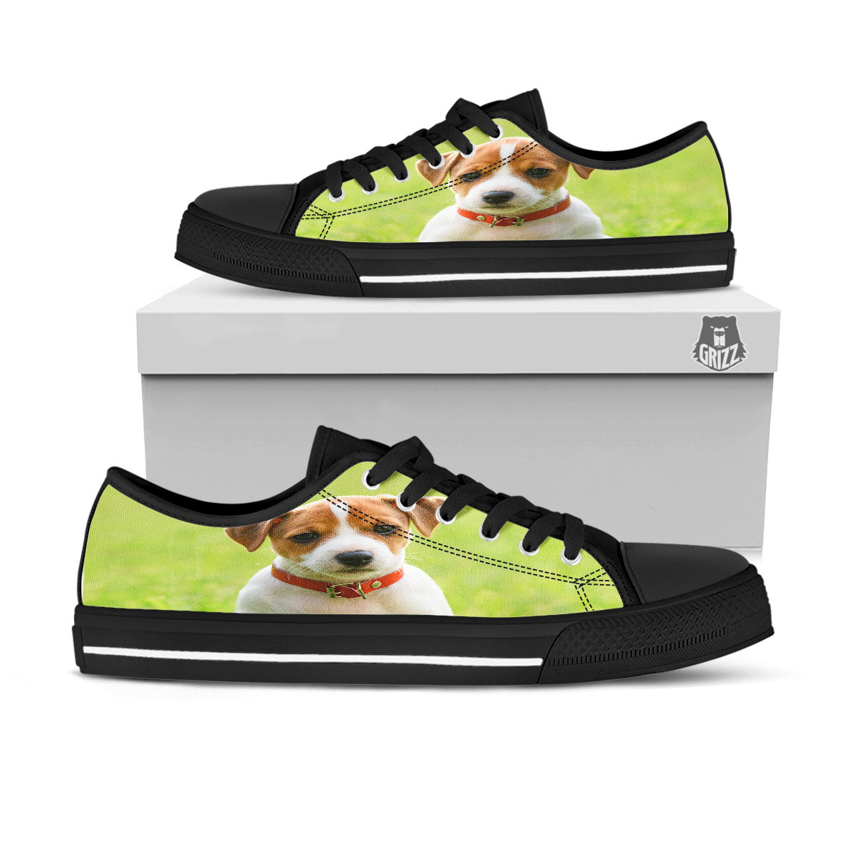 Jack Russell Terrier Little Print Black Low Top Shoes-grizzshop