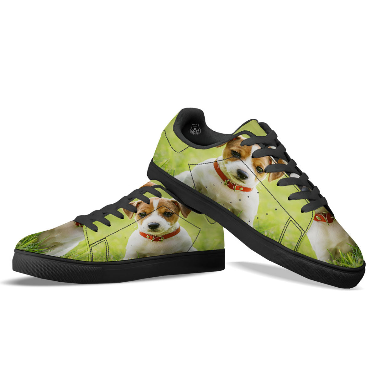 Jack Russell Terrier Little Print Black Low Top Sneakers-grizzshop