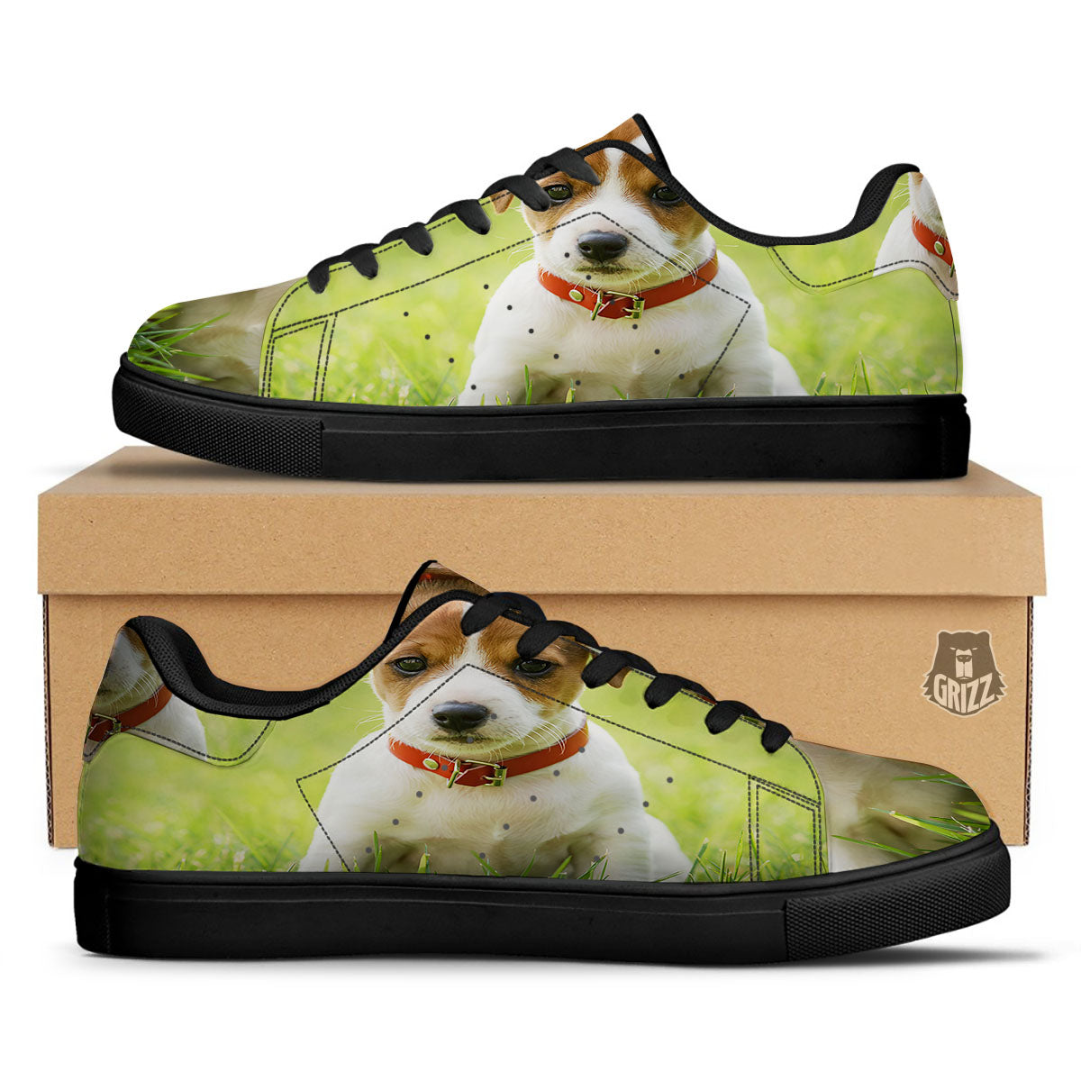 Jack Russell Terrier Little Print Black Low Top Sneakers-grizzshop