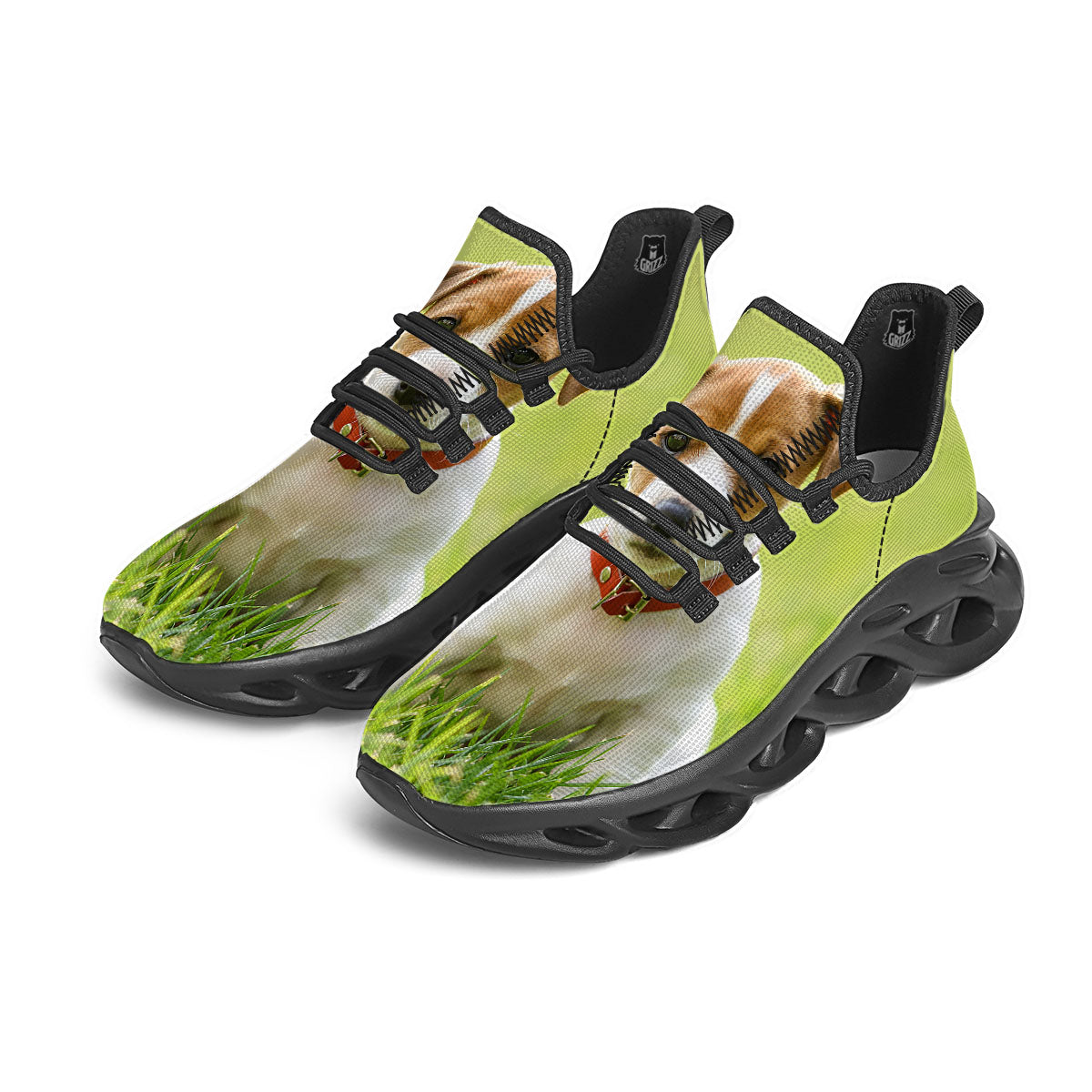 Jack Russell Terrier Little Print Black Running Shoes-grizzshop