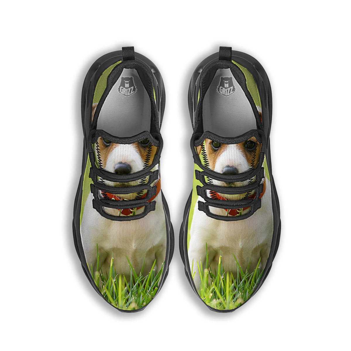 Jack Russell Terrier Little Print Black Running Shoes-grizzshop