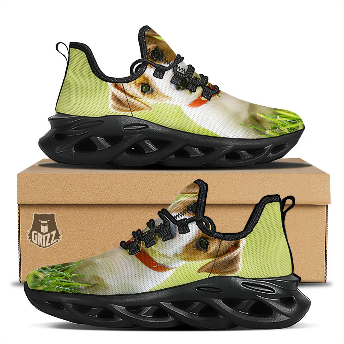 Jack Russell Terrier Little Print Black Running Shoes-grizzshop