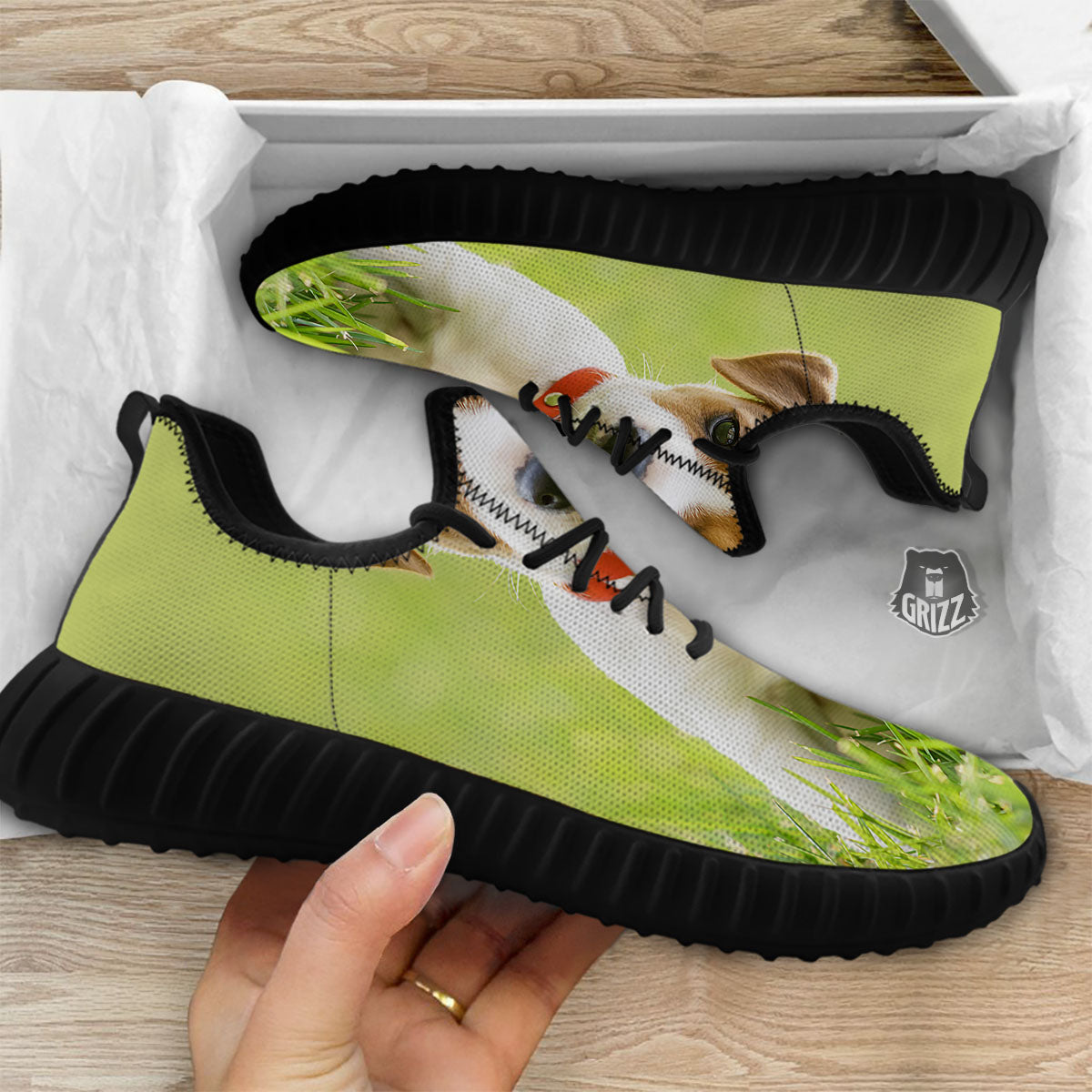 Jack Russell Terrier Little Print Black Walking Shoes-grizzshop